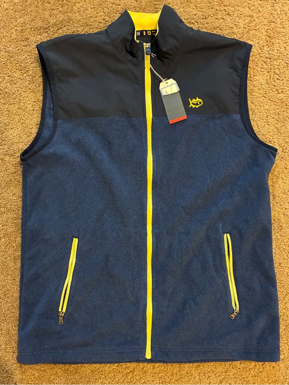 Men’s Southern Tide M Navy & Yellow Fleece Vest NWT